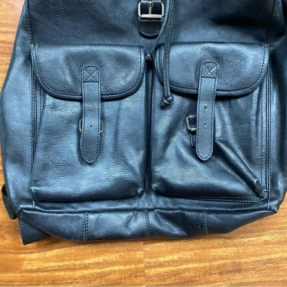 Vintage Women's Y2K Black Leather Multi Pocket Buckle Backpack Purse Streetwear